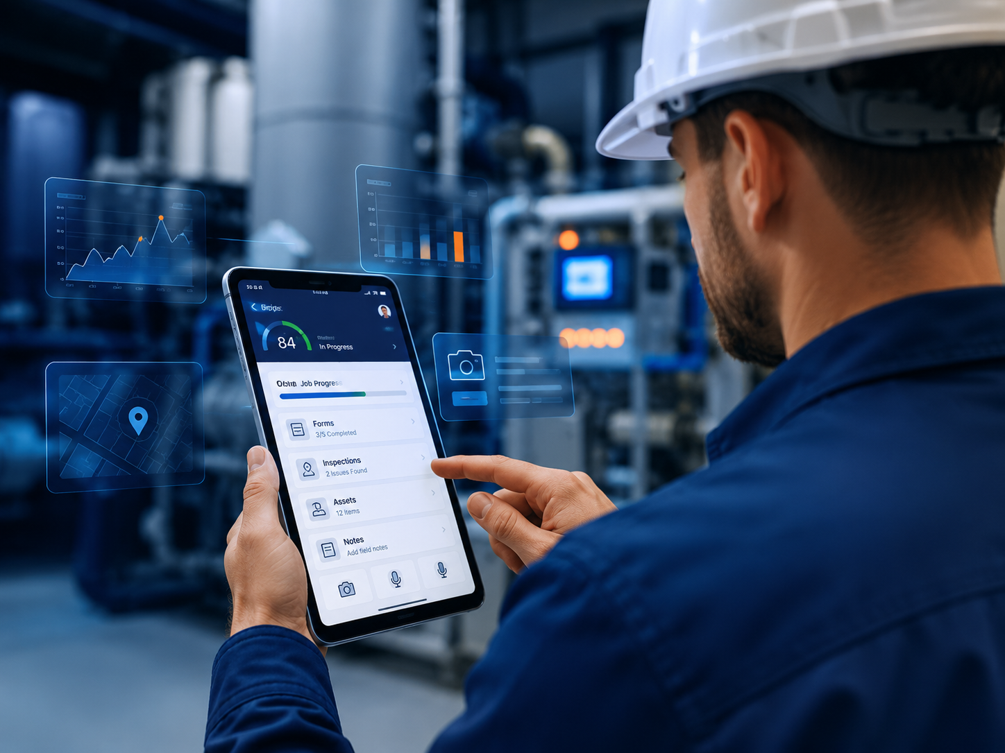 Field technician using a connected mobile application